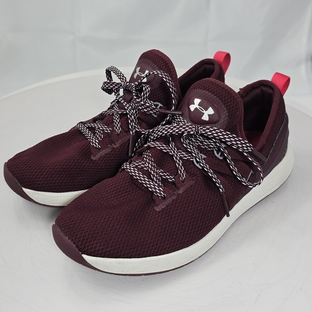Under Armour Breathe Trainer Sneakers Women 8 Knit Maroon Red Tennis Shoes